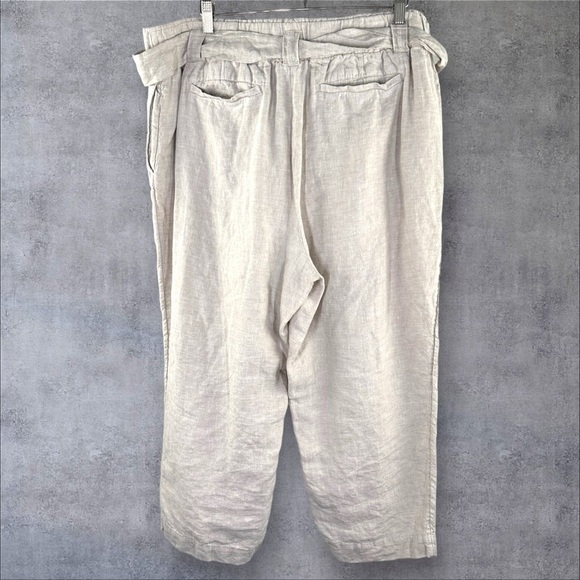 Chicos Size 3 16R Belted Linen Crop Pants Beige Tan Lightweight Breathable Beach - Picture 2 of 12